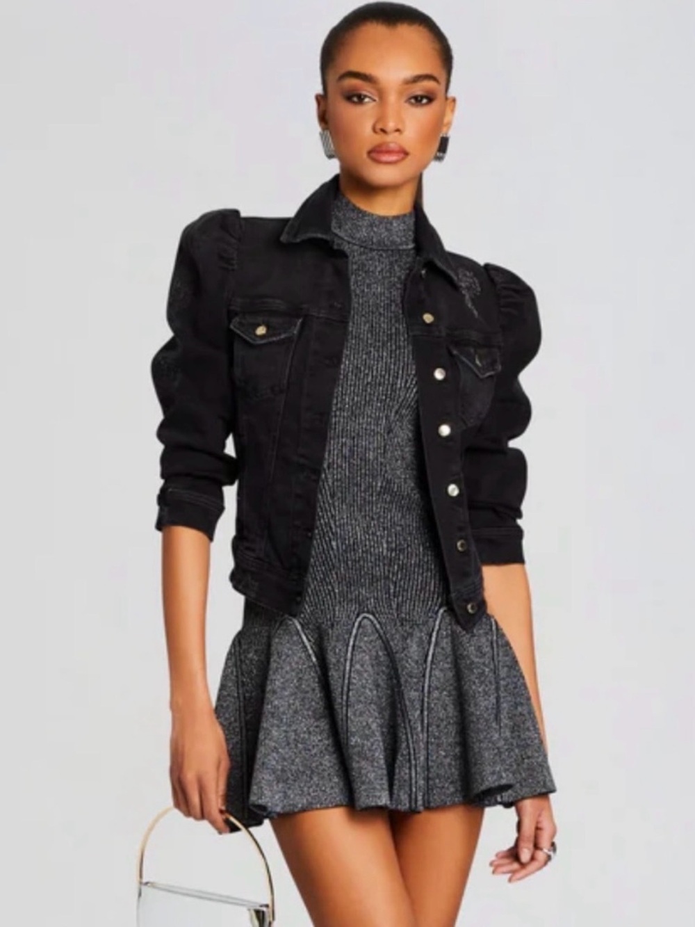 Retrofete Ada Faded Black Cropped Denim Jacket Size XS
